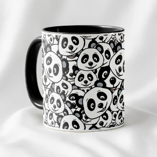 Caneca Padrão de Urso Panda Fofo Preto e Branco Moderno