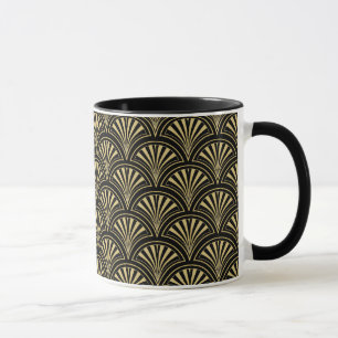Caneca Padrão de ventilador de deco preto e Dourado