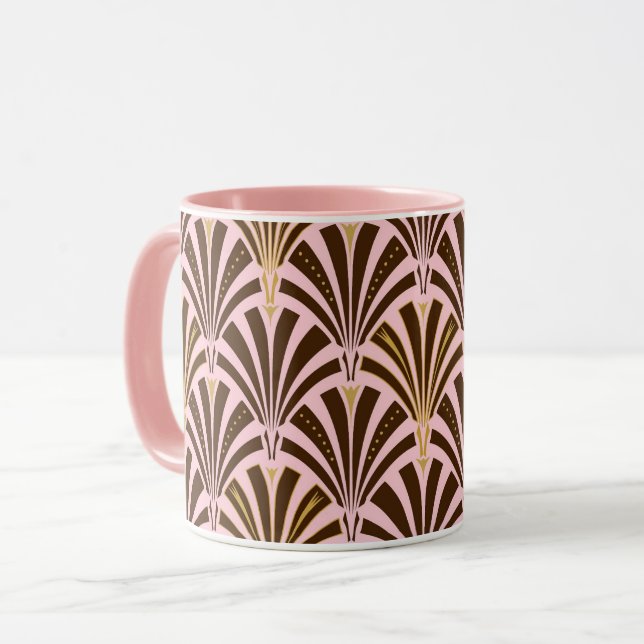 Caneca Padrão de ventoinha Art Deco - chocolate a rosa (Frente Esquerda)