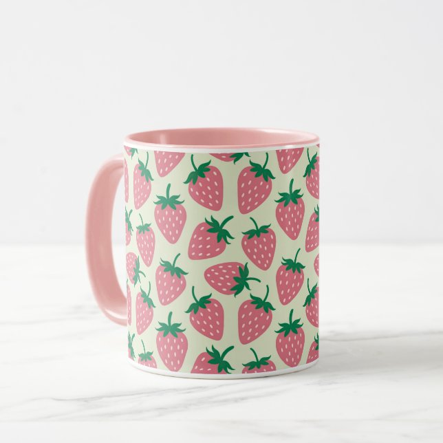 Caneca Padrão de Verão Morango Rosa (Frente Esquerda)