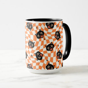 Caneca Padrão de Verificação de Laranja de Gato Preto Ret