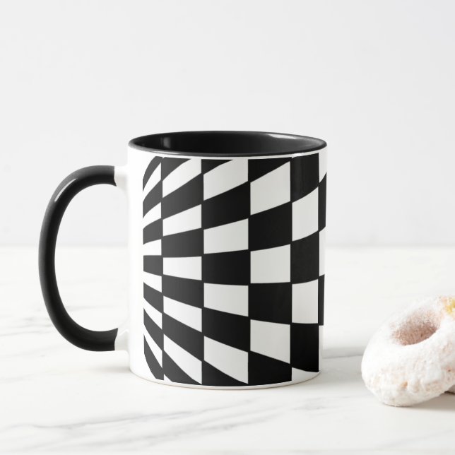 Caneca Padrão De Verificação Preto E Branco (Com Donut)