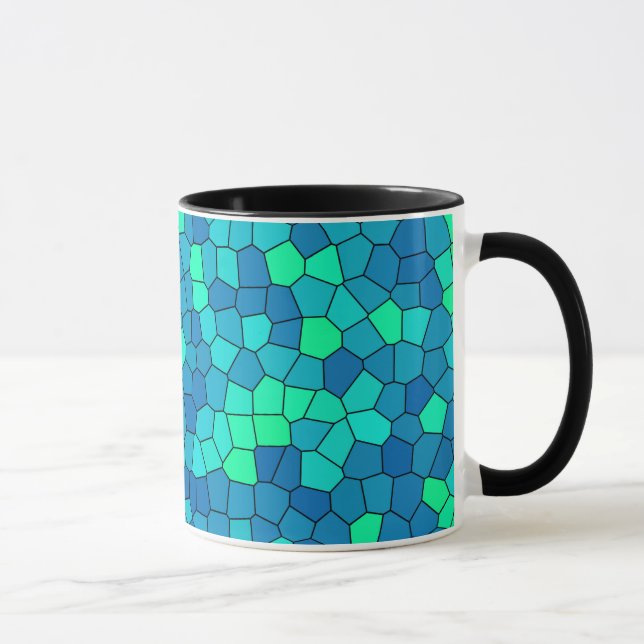 Caneca Padrão de Vidro Azul Ciano Verde Teal (Direita)