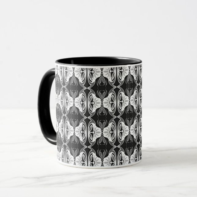Caneca Padrão de wallpaper Art Deco - preto e branco (Frente Esquerda)