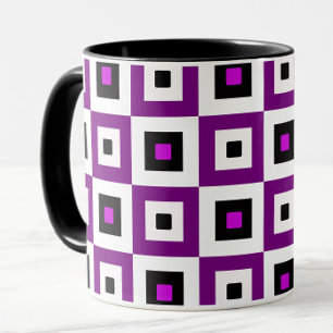 Caneca Padrão de Xadrez Roxo Preto e Branco