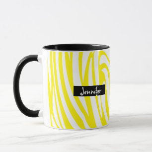 Caneca Padrão de Zebra Amarelo-Branco e Estimulado Monogr