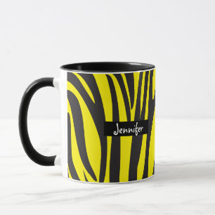 Caneca Padrão de Zebra Amarelo e Preto-Striped Monograma