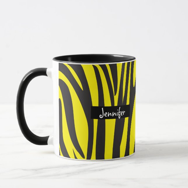 Caneca Padrão de Zebra Amarelo e Preto-Striped Monograma (Esquerda)