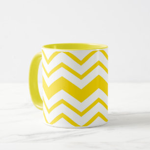 Caneca Padrão de ziguezague em chevron branco amarelo Des