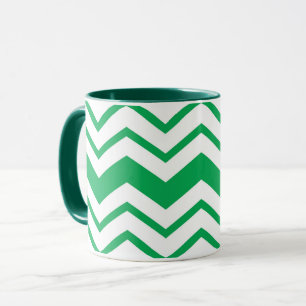 Caneca Padrão de ziguezague em chevron verde e branco