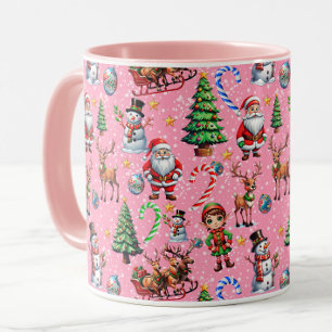 Caneca Padrão Decorativo de Natal com Fundo Rosa