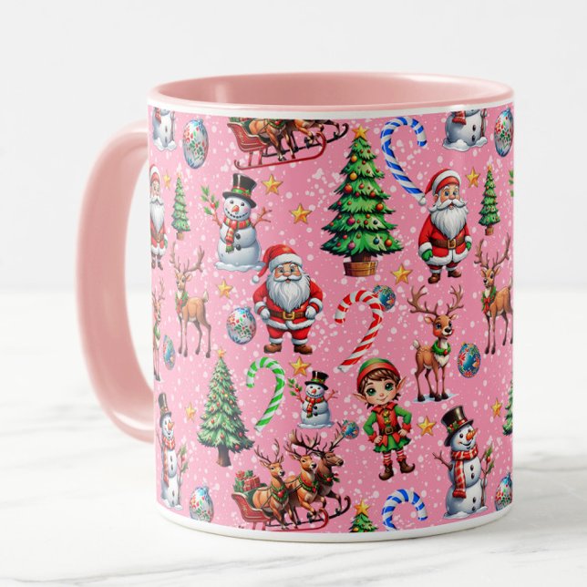 Caneca Padrão Decorativo de Natal com Fundo Rosa (Criador carregado)
