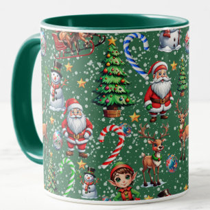 Caneca Padrão Decorativo de Natal com Fundo Verde
