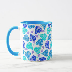 Caneca Padrão decorativo de peras de cor azul-branca