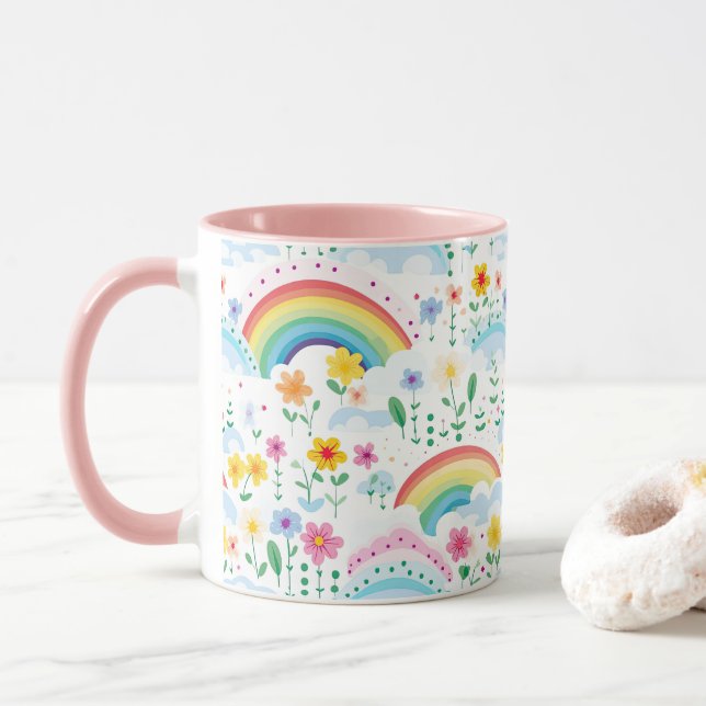 Caneca Padrão do arco-íris (Com Donut)