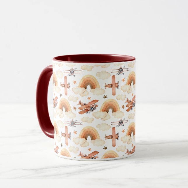 Caneca Padrão do avião arco-íris de cor d'água (Frente Esquerda)