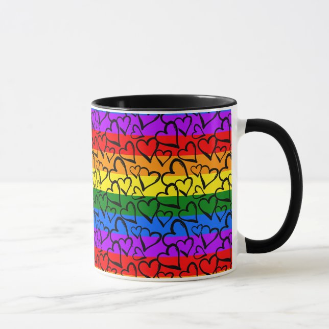 Caneca Padrão do Coração Arco-Íris (Direita)