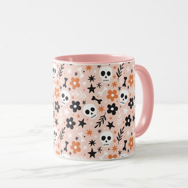 Caneca Padrão do crânio da flor (Frente Esquerda)