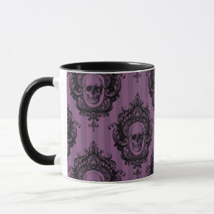 Caneca Padrão do crânio em Stripes Verticais Roxas Hallow
