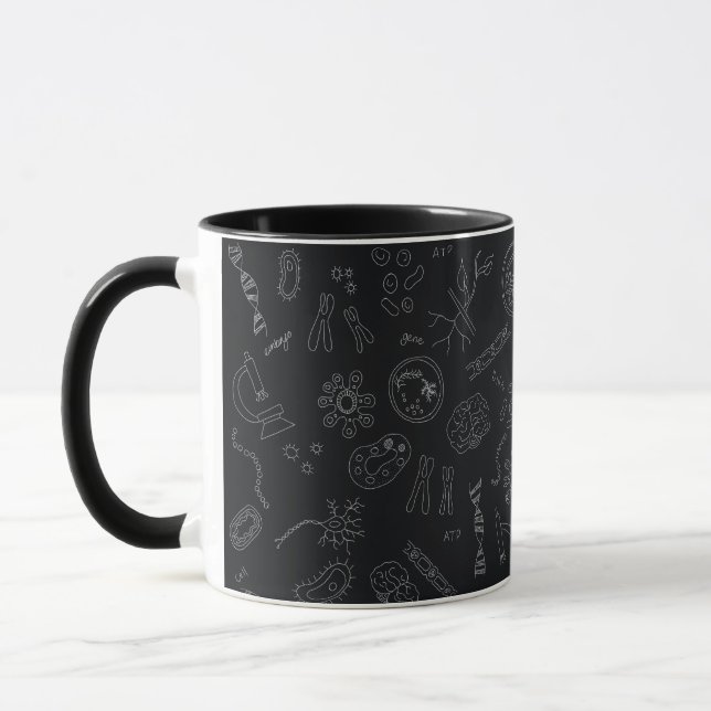 Caneca Padrão do diagrama de biologia branco em preto (Esquerda)
