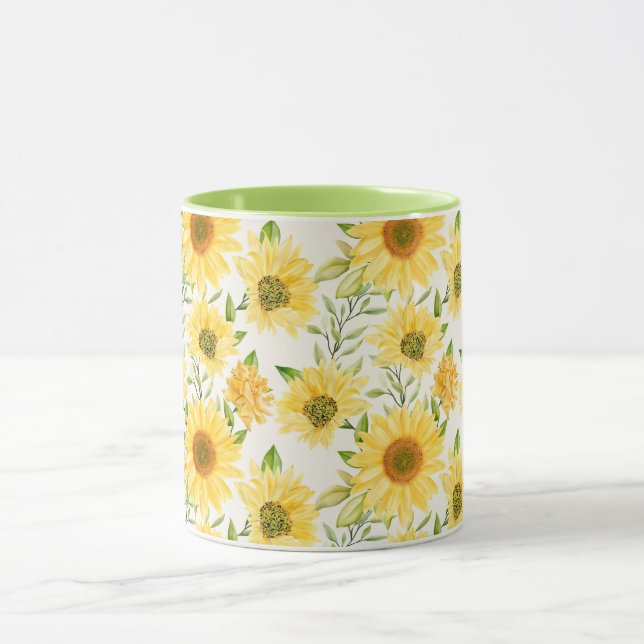 Caneca padrão dos girassóis na moda amarelos (Centro)