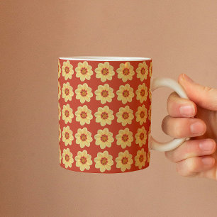 Caneca Padrão Floral Amarelo Dahlia em Vermelho