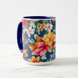 Caneca Padrão Floral Amarelo de Verão