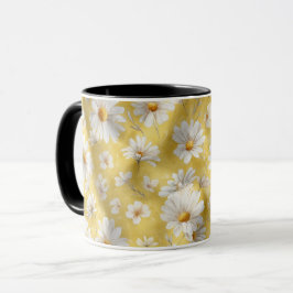 Caneca Padrão Floral Amarelo Suave Aquarela Margarida Bra