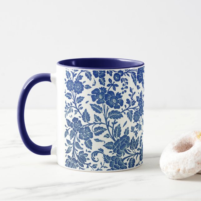 Caneca Padrão Floral Azul (Com Donut)