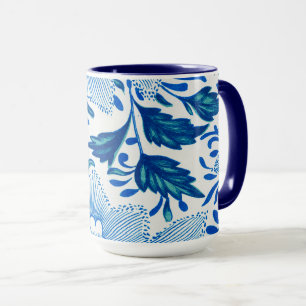 Caneca Padrão Floral Azul e Branco