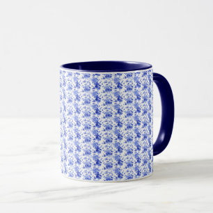 Caneca Padrão Floral Azul e Branco Vintage