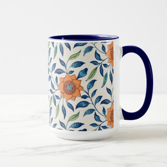 Caneca Padrão Floral Azul e Laranja (Direita)