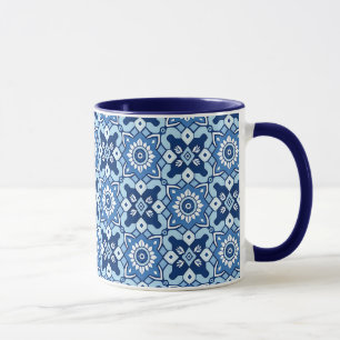 Caneca Padrão Floral Azul Vintage Boho