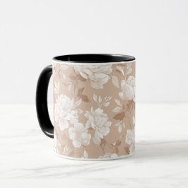 Caneca Padrão Floral Bege Rosa Neutro Suave