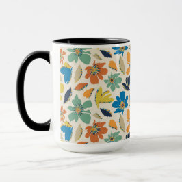 Caneca Padrão Floral Boho Desenhado à Mão Abstrato