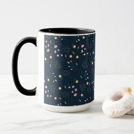 Caneca Padrão Floral Botânico Vitoriano Escuro e Sombrio