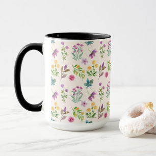 Caneca Padrão Floral Botânico Vitoriano Escuro e Sombrio