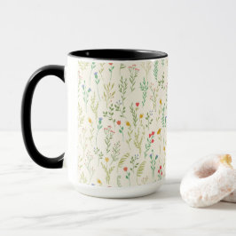 Caneca Padrão Floral Botânico Vitoriano Escuro e Sombrio