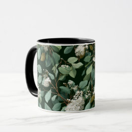Caneca Padrão Floral Branco de Eucalipto Verde Botânico
