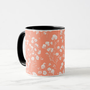 Caneca Padrão Floral Branco de Flor de Coral Feminina