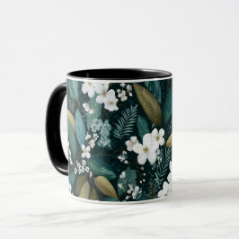 Caneca Padrão Floral Branco de Folha Florestal Botânica