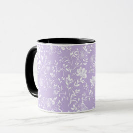 Caneca Padrão Floral Branco Lavanda Roxa Suave