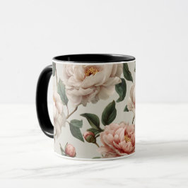 Caneca Padrão Floral Branco Peônia Rubor Feminino