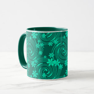 Caneca padrão floral brilhante de turquesa verde