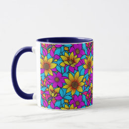 Caneca Padrão floral com arte de linha abstrata 10 - Cane