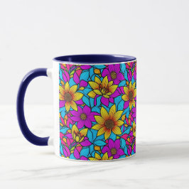 Caneca Padrão floral com arte de linha abstrata 10 - Cane