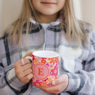 Caneca Padrão Floral Cor - de - Ouro Monograma Cor - de -