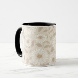 Caneca Padrão Floral Creme de Girassol Neutro Suave