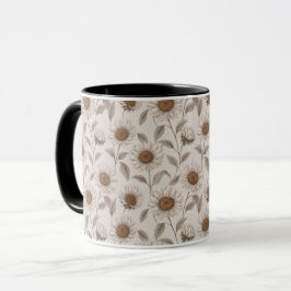 Caneca Padrão Floral Creme de Girassol Neutro Suave
