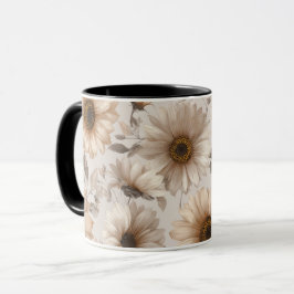 Caneca Padrão Floral Creme de Girassol Neutro Suave